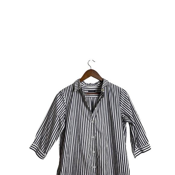 MDS Stripes Blue White Shirt Dress Midi Pockets Womans Medium - Picture 4 of 9